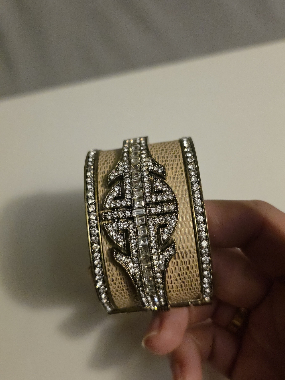 The Heidi Daus Art Deco Faux Snakeskin, swarovski Crystal  Cuff Bracelet